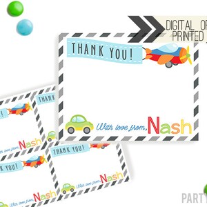 Planes Trains Automobiles Thank You Card | Planes Trains Thank You | Digital or Printed | Airplane Party | Car Thank You | Transportation