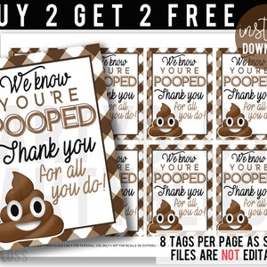 We Know You're Pooped Appreciation Afdrukbare cadeaukaartjes, kak Emoji Cadeaukaartje Snoepzakje Schoolpersoneel Docenten Faculteit Vrijwilligers Kantoor