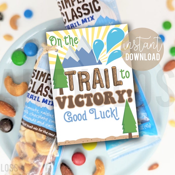 Swimming Trail Mix Printable Gift Tags On The Trail To Victory Good Luck Swim Team Diving Water Polo Practice Match Tournament Treats Snacks