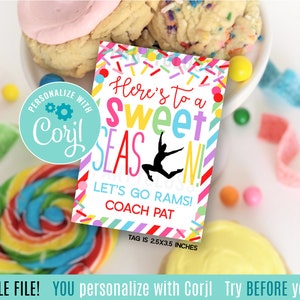 Bewerkbare dans Hier is een zoet seizoen Afdrukbare cadeaukaartjes Veel geluk Dansen Recital Kamp Dansteam Squad Oefentraktaties Cookie Candy Tag