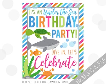 Under the Sea Party Printable Sign | Sea Welcome Sign | Fish Door Sign | Nautical Party Welcome | Turtle Party | Sea Birthday Girl