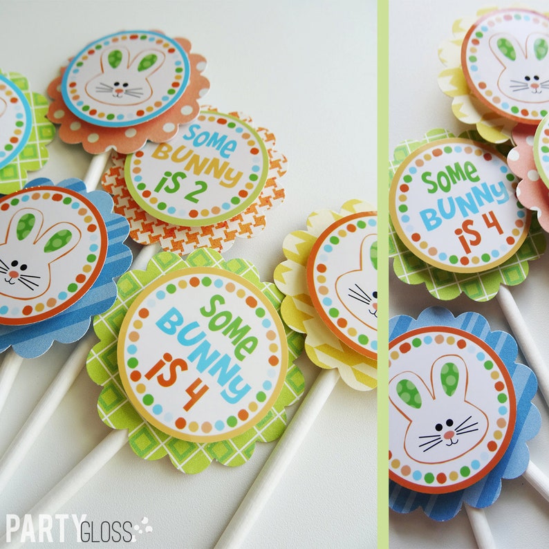 Bunny Birthday Party Cupcake Toppers Decorations Fully Etsy