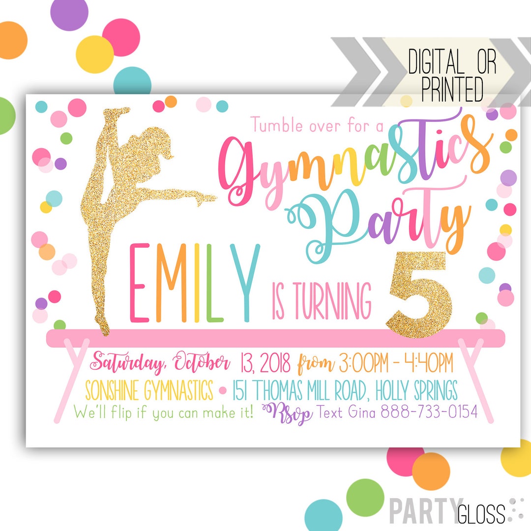 Gymnastics Invitation Digital or Printed Gymnastics Printable