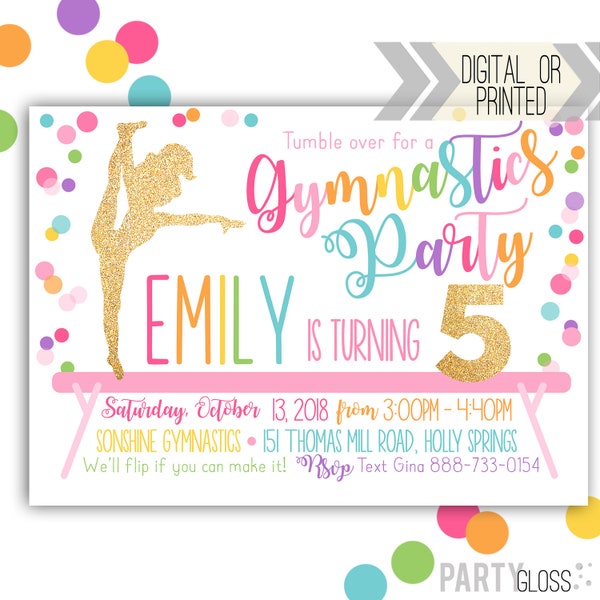 Gymnastics Invitation - Digital or Printed | Gymnastics Printable | Gymnastics Birthday Party | Birthday Invitation | Modern Gymnastics