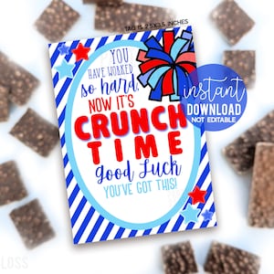 Cheer Crunch Time Good Luck Printable Gift Tags, Chocolate Bar Candy State Tournament Regionals Team Cheerleader Treats You Got This Camp