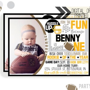 Football Birthday Invitation | Digital or Printed | Football Invitation | Rookie Year Invitation |  Rookie Invite | Pittsburgh Football |