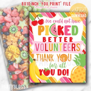 Volunteer Appreciation Print | Obst Leckerli Printable | Volunteer Dankeschön Leckerli | Ehrenamtliche Wertschätzung Ideen | Luncheon Frühstücksschild
