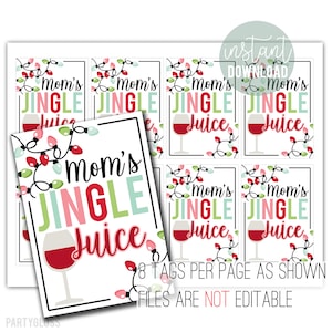 Mom&#39;s Jingle Juice Printable Tags | Christmas Funny Tag | Funny Wine Printable Tag | Mom&#39;s Group Gift | Wine Tag | Jingle Juice Wine Print