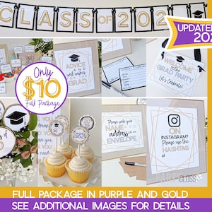 Graduation Printable Package | Purple and Gold Grad Party | Class of 2023 | Graduation Printable | Purple Yellow Gold Graduation Candy Signs