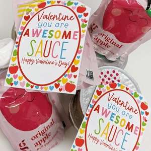 Applesauce Valentine's Day Printable Tag Awesome Sauce Valentine Class Team Friend Neighbor Carpool Daycare Teammate Bus Sports Classmate image 3
