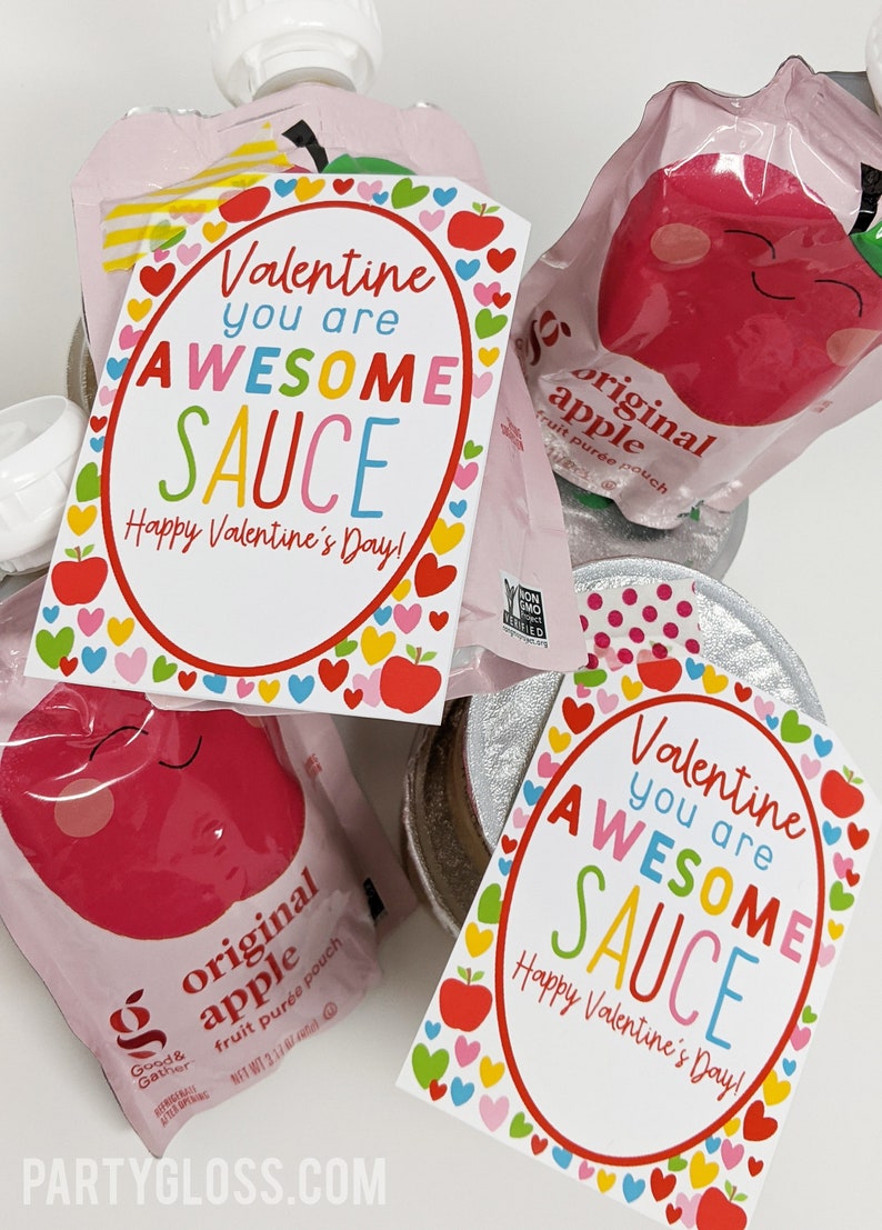 Applesauce Valentine's Day Printable Tag Awesome Sauce Valentine Class Team Friend Neighbor Carpool Daycare Teammate Bus Sports Classmate image 3