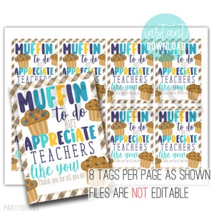 Teacher Appreciation Printable Muffin Tag | Muffins For Teacher | Muffin To Do | Teacher Gift | PTA PTO Muffin Tags | Teacher Appreciation
