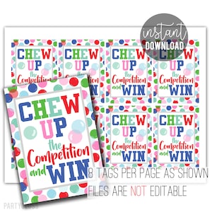 Gagnez la concurrence Étiquettes-cadeaux imprimables Bonne chance, chewing-gum Bubble Chewing-Gum Conférence sportive Titre de l'État le jour du match Gâteries pour l'équipe Match Meet