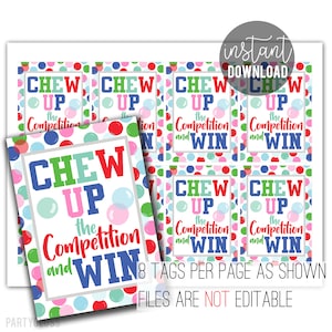 Good Luck Printable Tag | Chew Up the Competition | Conference State Title | Competition Game Day | Team Treats | Sports Team Luck | Gum Tag