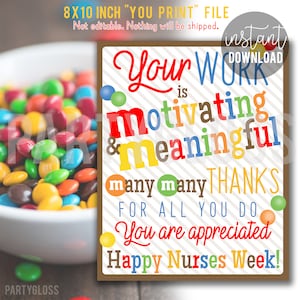 Nurses Week Appreciation Printable 8x10 Sign, MM Candy Print Nurse Employee Treats  Staff Break Room Hospital Office Clinic Home Health Care