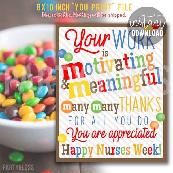 Nurses Week Appreciation Printable 8x10 Sign, MM Candy Print Nurse Employee Treats  Staff Break Room Hospital Office Clinic Home Health Care