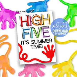 Slap Hand Étiquettes imprimables de fin d'année, non alimentaires, High Five It's Summer Time Toy Tag Last Day Break Friend Class Team Teammate Classmate