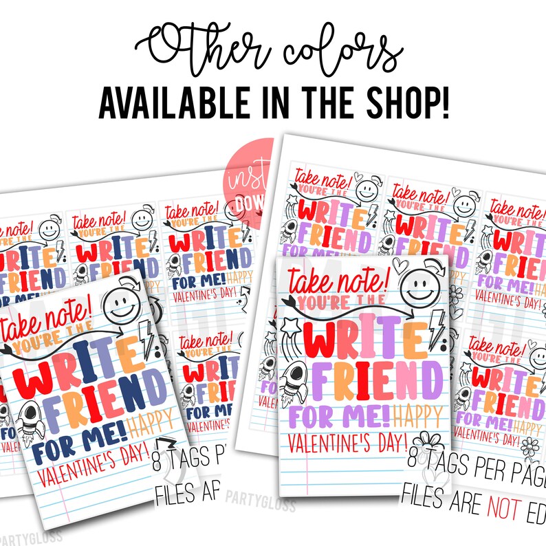 Write Friend Valentine's Day Printable Tags Pencil Pen Take Note Pad ...