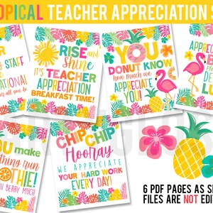 Teacher Appreciation 8.5x11 Printables, Lunch School Staff, PTO PTA, Treats Snacks Teachers Tropical Hawaiian Beach Aloha Tiki Bulk Bundle image 2