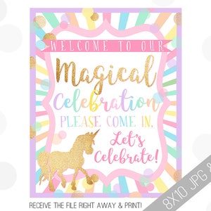 Unicorn Party Printables | Unicorn Welcome Sign | Door Sign | Pastel Unicorn | Rainbow Unicorn Party | Party Sign Unicorn |