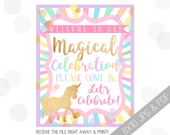 Unicorn Party Printables | Unicorn Welcome Sign | Door Sign | Pastel Unicorn | Rainbow Unicorn Party | Party Sign Unicorn |