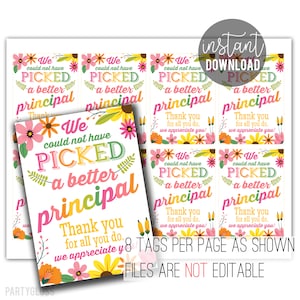 Principal Appreciation Printable | Floral Flower Tags | Principal Tags | Principal Gift | Principal Thank You | Could Not Have Picked Better