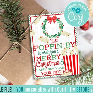 Bewerkbare kerstpoppin' door u een prettige kerstwaardering te wensen Afdrukbare tag | Popcorn Tags Vakantietraktaties Kantoorpersoneel Team Corjl