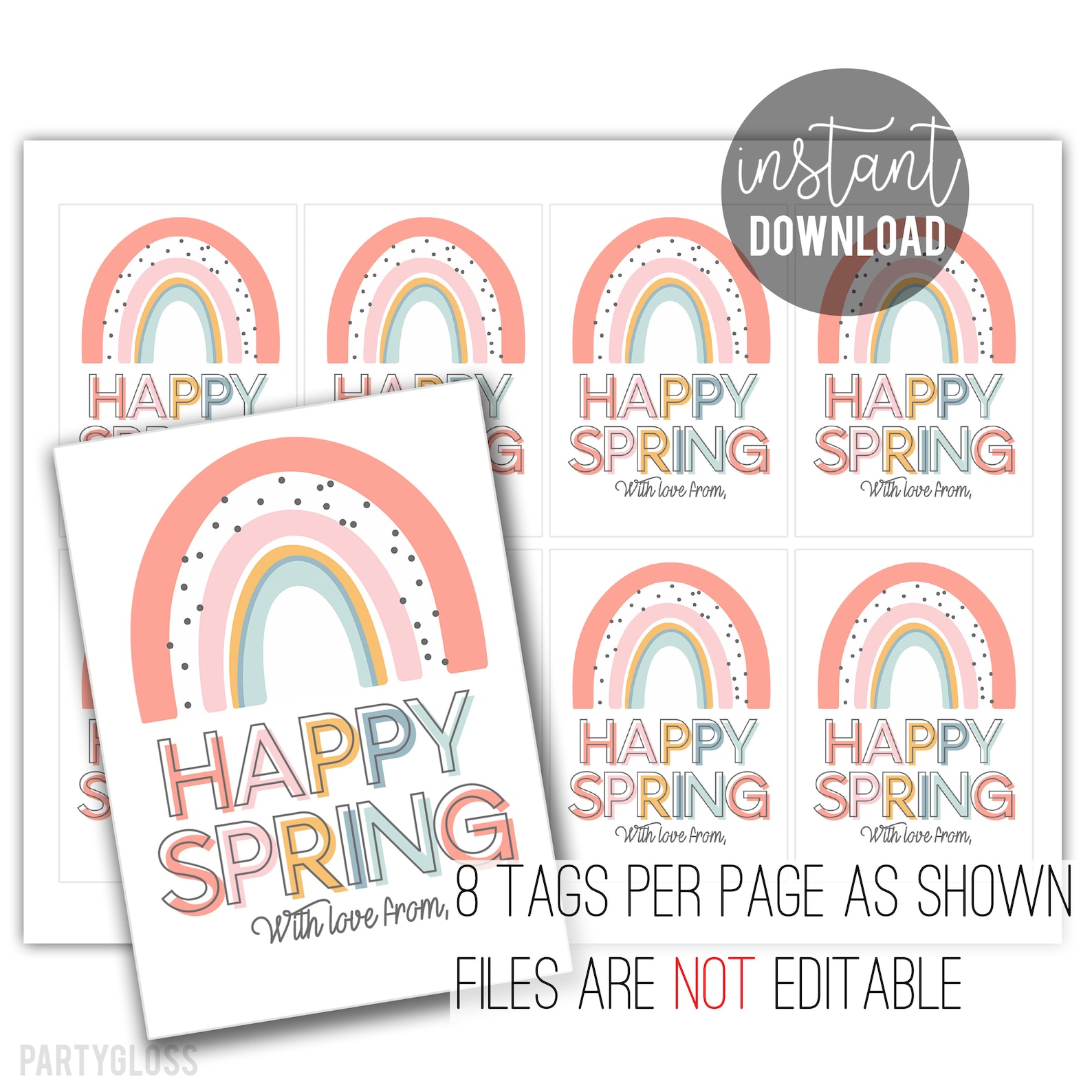 Happy Spring Printable Tags Happy Spring Tag Boho Rainbow Etsy