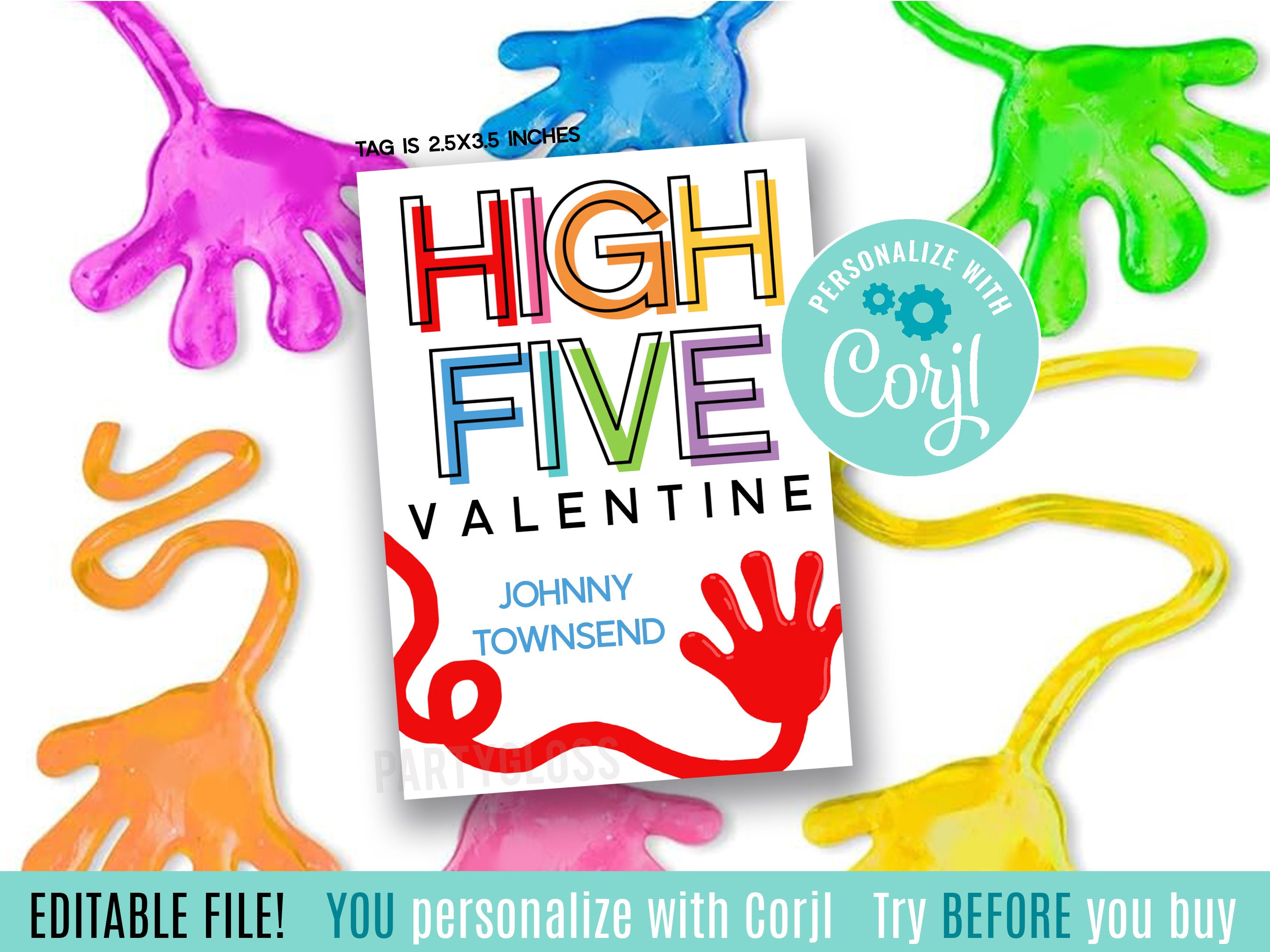 editable sticky hand high five valentine's day printable tags, non