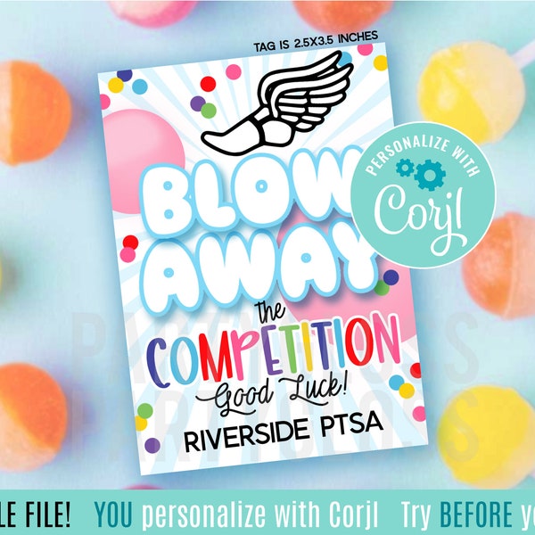 Editable Track And Field Blow Away The Competition Printable Gift Tags Good Luck Team Meet Tournament Practice Jamboree Sucker Lollipop Gum