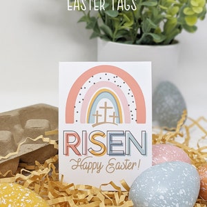Easter Printable Tags He is Risen Tag Boho Rainbow Easter - Etsy