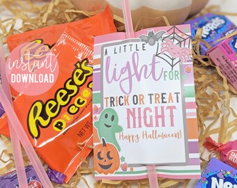 Happy Halloween Glow Stick Printable Gift Tags, Trick Or Treat Non Food Tag Student Class Classroom Non-Candy Students Night Light