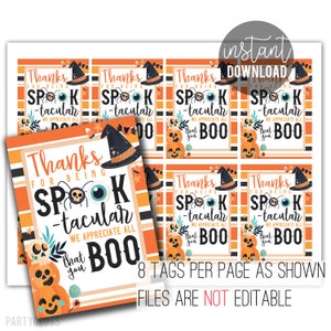 Halloween Appreciation Printable Gift Tags, Teacher Candy Tag Staff Thanks For Being Spook-Tacular Employee Coworker Volunteer Office Team
