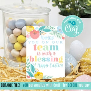 Editable Team Appreciation Printable Easter Tag | Staff Gift Tag | Employee Easter Our Team | Team Blessing | Team Easter Gifts Corjl PG999