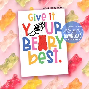 Leichtathletik geben Ihnen Ihre Beary Best viel Glück druckbare Geschenkanhänger, Gummibärchen Candy Team Playoffs treffen Turnier Zustand-Meisterschaft