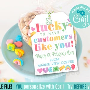 Bearbeitbare Kundenanerkennung St. Patrick's Day Printable Tags, Kundengeschenk So Lucky Marketing Werbung Immobilien Versicherung Mortgage