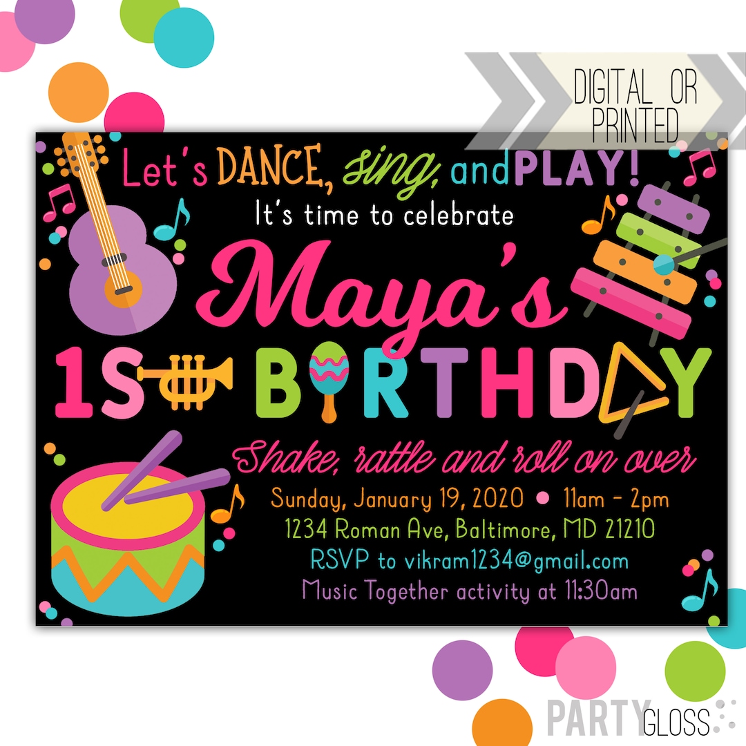 Music Party Invitation Digital or Printed Music Gym Party Musical
