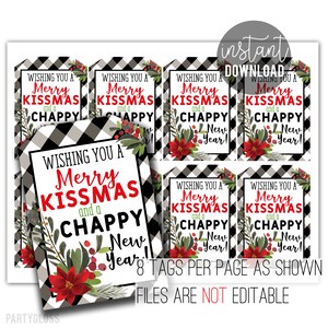 Merry Kissmas Printable Gift Tags Chappy New Year Tag Holiday Lip Balm Gifts Kissmas Lip Balm Chap Stick PTA PTSA Easy Holidays Marketing