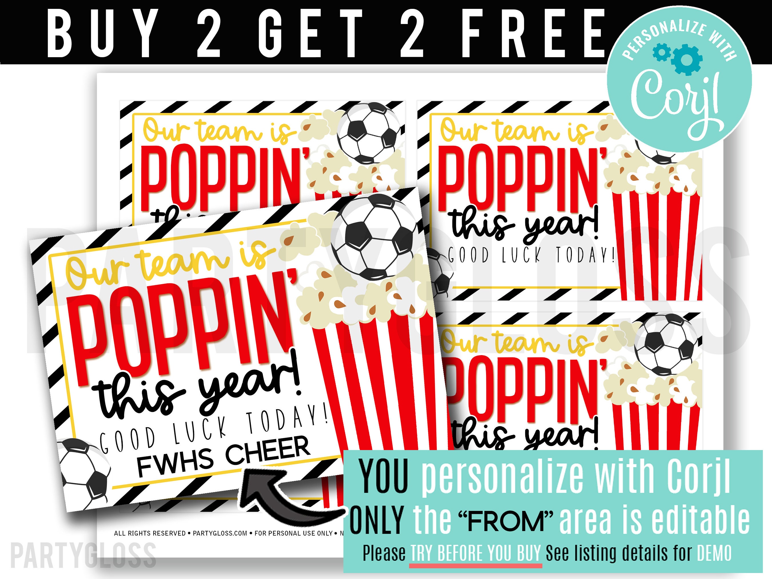 Editable Soccer Printable Tag Good Luck Soccer Popcorn Card - Etsy