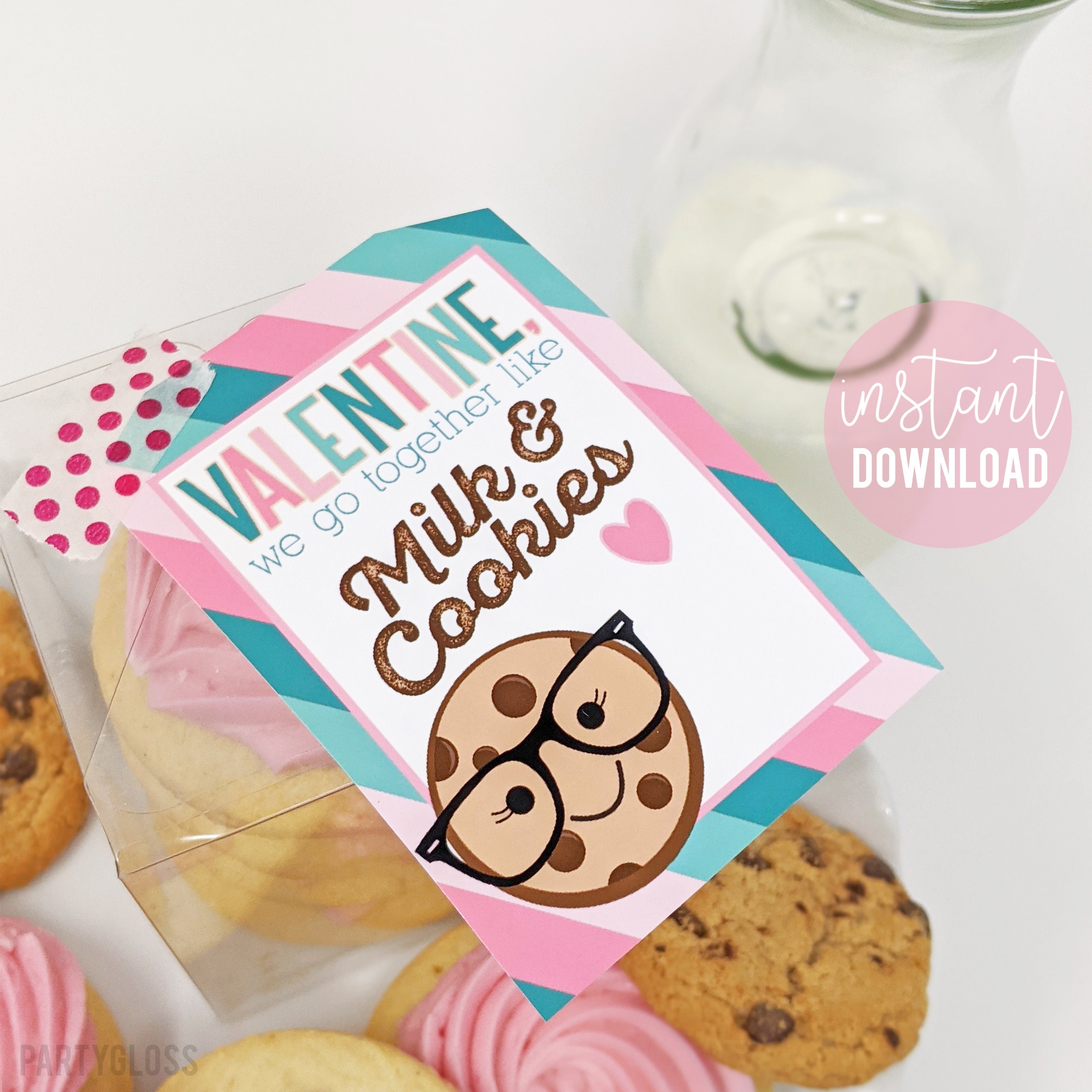 Valentine's Day Printable Tags Milk and Cookies Valentine Class Team ...
