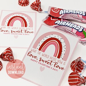 Boho Regenbogen Valentinstag Printable Tag Liebe Sweet Valentine Klasse Team Freund Nachbar Fahrgemeinschaft Mitschüler Mitschüler Kita Lehrer Tutor