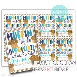 Teacher Appreciation Printable Muffin Tag | Muffins For Teacher | Muffin To Do | Teacher Gift | PTA PTO Muffin Tags | Teacher Appreciation