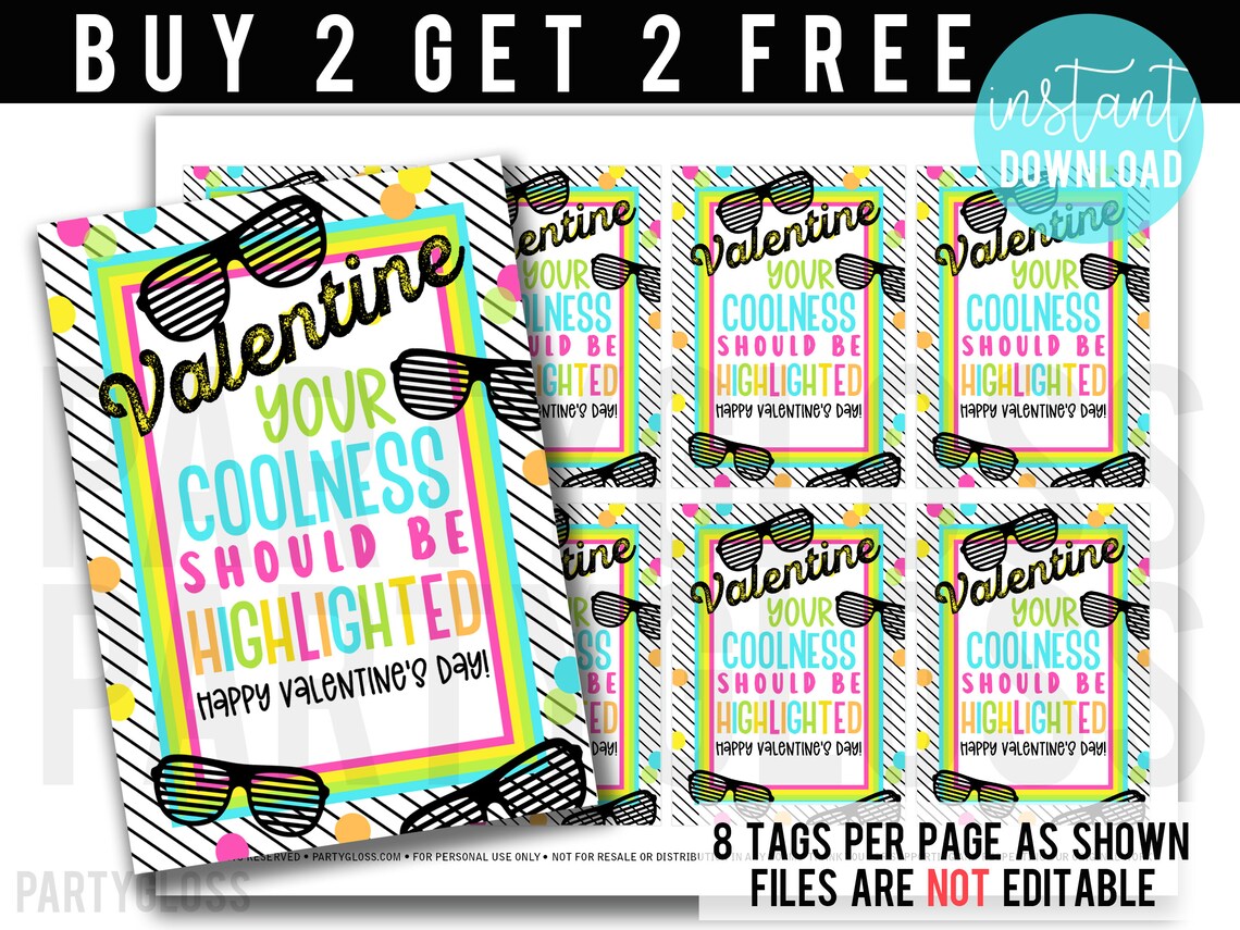 Valentine's Day Printable Tags Neon Highlighter Valentine Class Team ...