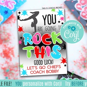 Bearbeitbare Gymnastik Sie werden diese druckbare Geschenkanhänger Rock Rockieren, Pop Candy Rocks Team Leckereien treffen auf Landesmeistertitel