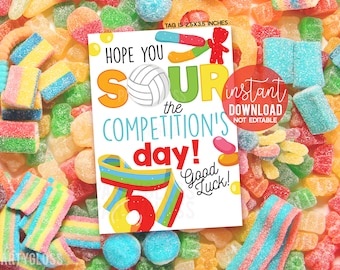 Volleyball Sour Candy Printable Gift Tags, Good Luck Courtside Beach Match Practice Tournament Treat, Sour The Competion's  Day Printables