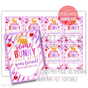 Etiquetas de presente para impressão de coelhos de biscoito cheddar do dia dos namorados, alguns coelhos amam você, classe, equipe de namorados, amigo, vizinho, menina rosa