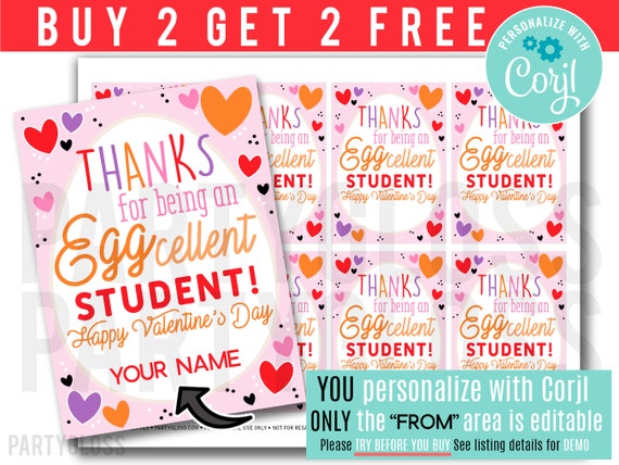 Editable Eggcellent Student Valentine s Day Printable Tags