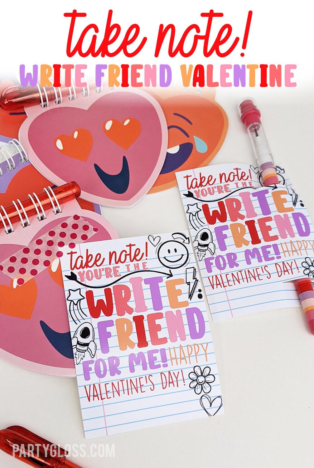 Write Friend Valentine's Day Printable Tags Pencil Pen Take Note Pad ...