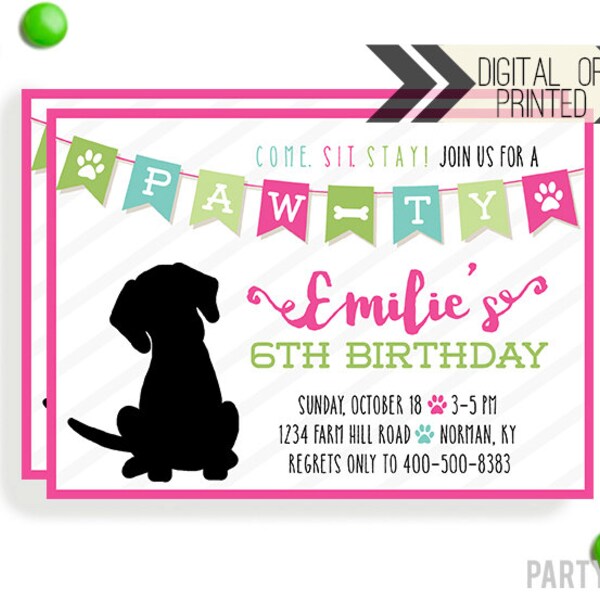 Puppy Birthday Invitation | Digital or Printed |  Puppy Party | Dog Invite |  Puppy Dog Invite | Girly Puppy Invitation | Girl Dog Party