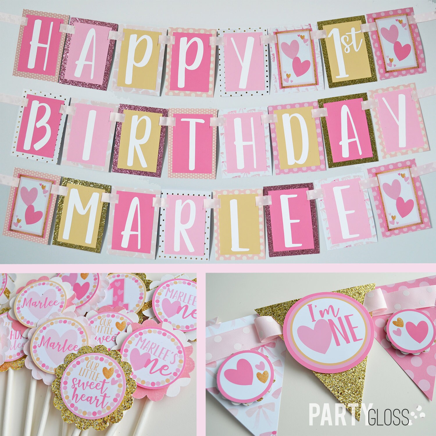 Pink And Gold Hearts Birthday Party Decorations Package Fully Etsy